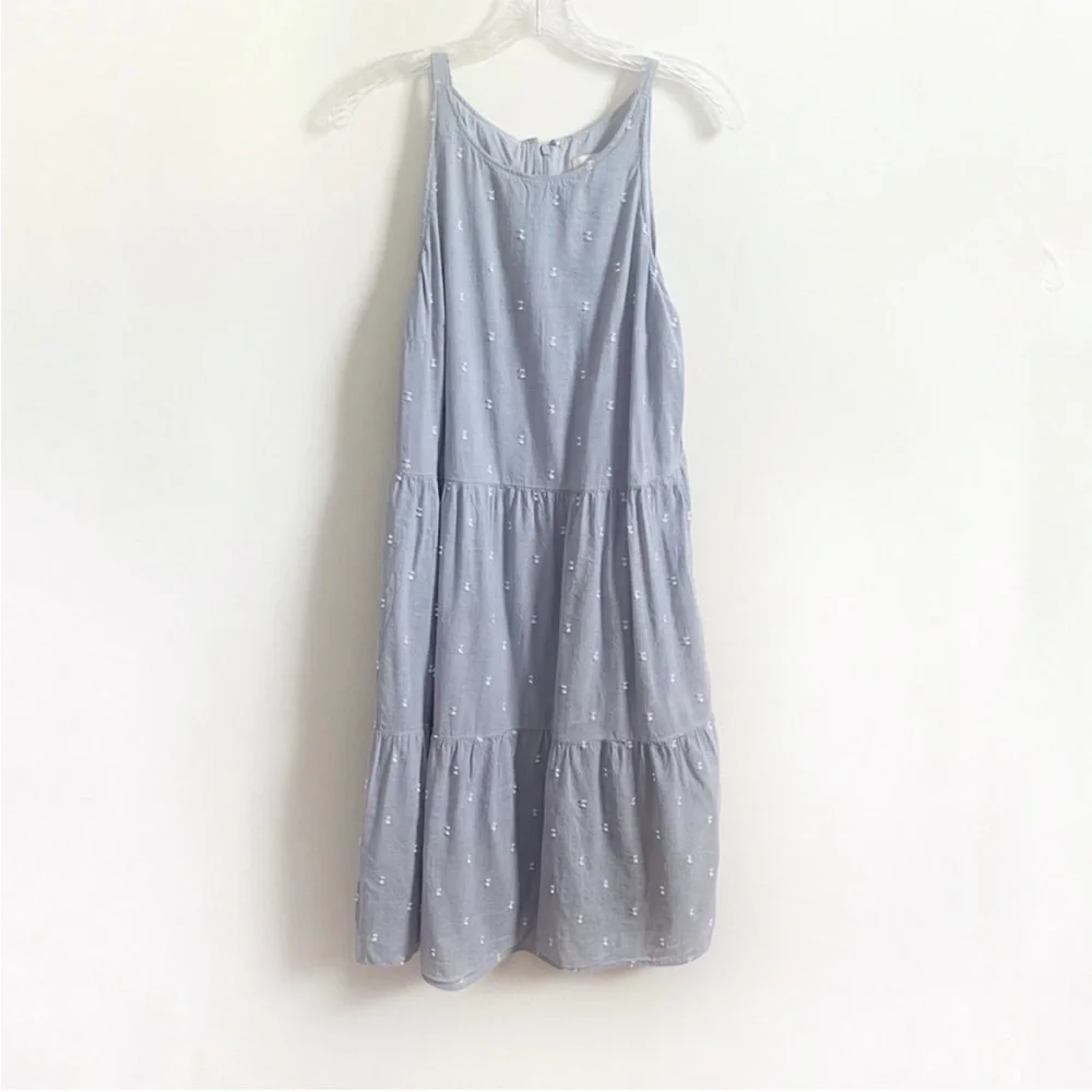LOFT Clip Chambray sundress blue tiered swing sleeveless summer - Picture 2 of 9